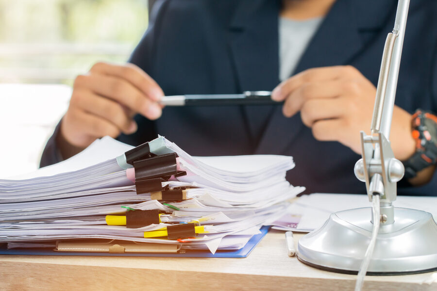 Attorney reviewing investigative case documents