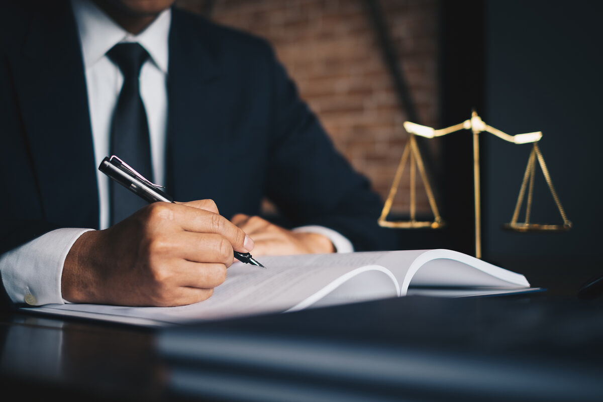 Scales of justice on an attorney's desk